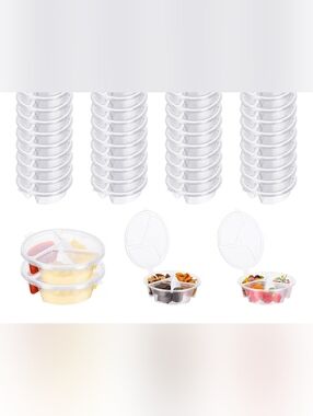 New 30 Pack Disposable 3 Compartment Snack Containers with Lids, Plastic Snack P